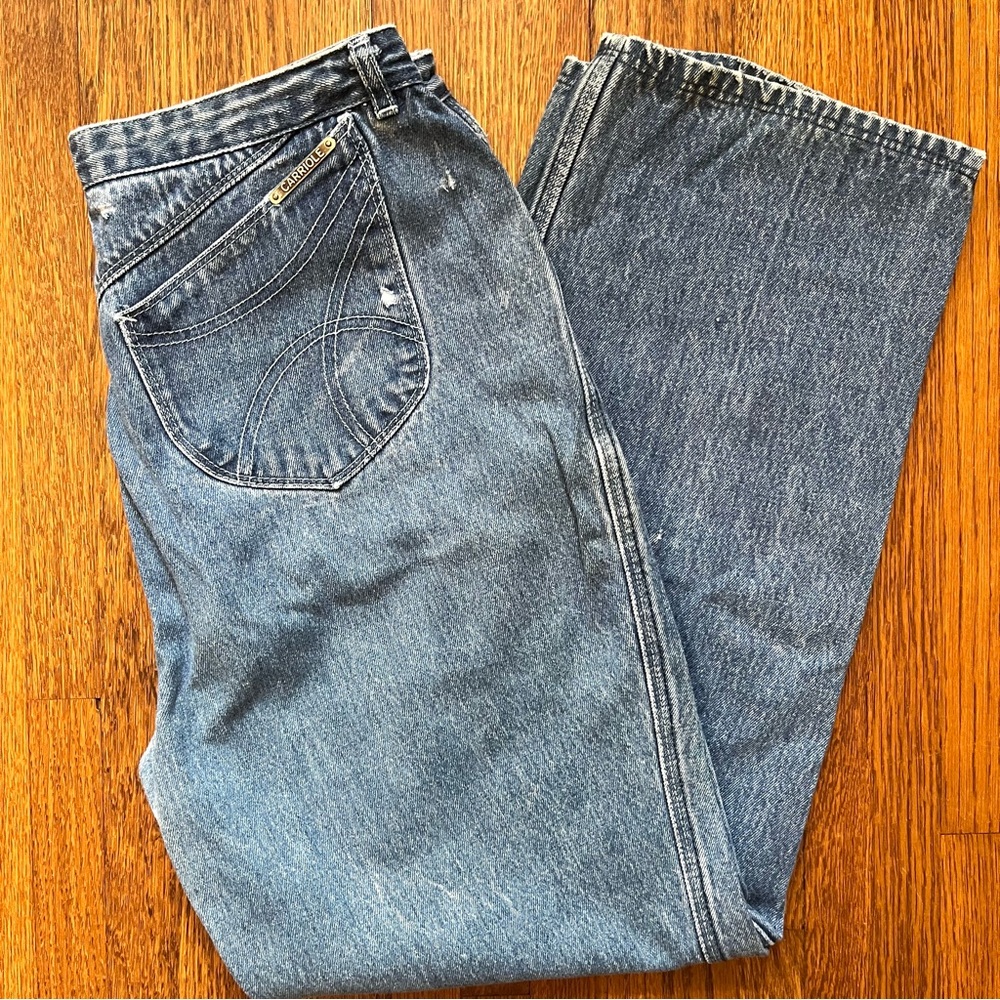Vtg 90s Carriole mom jeans 16 slanted pockets cotton distressed 30” waist